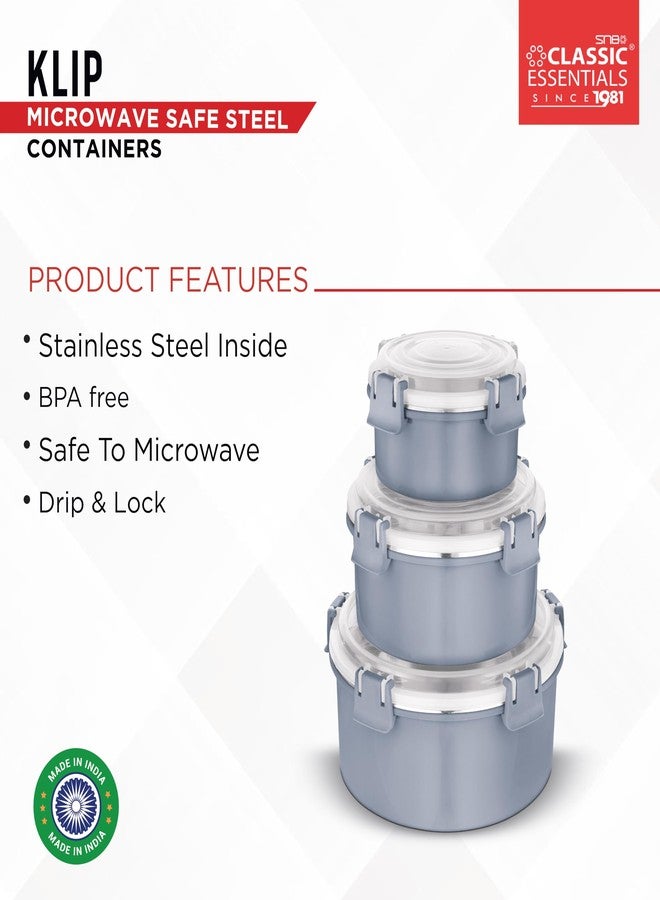 CLASSIC ESSENTIALS Stainless Steel Microwave Safe Containers|Bpa Free|Food Grade Material|Snack & Food Storage Containers|Leak & Spill Proof|Set Of 3(250 Ml,650 Ml & 1100 Ml)(Grey),Blue-Green - Image 3