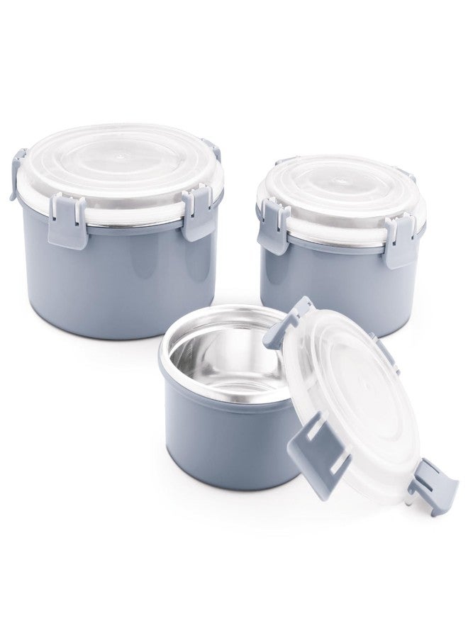 CLASSIC ESSENTIALS Stainless Steel Microwave Safe Containers|Bpa Free|Food Grade Material|Snack & Food Storage Containers|Leak & Spill Proof|Set Of 3(250 Ml,650 Ml & 1100 Ml)(Grey),Blue-Green - Image 1