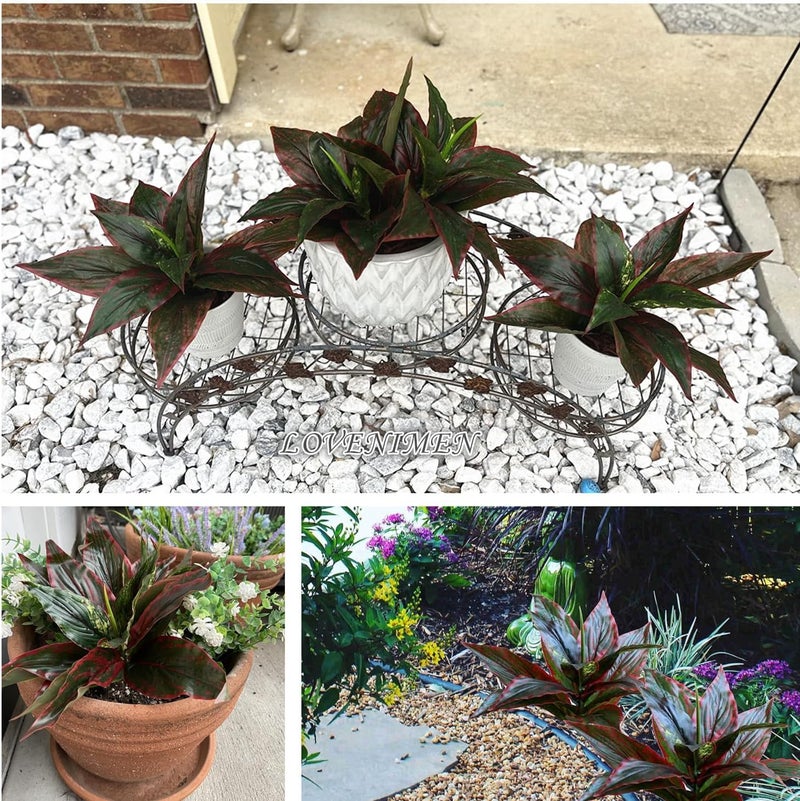 LOVENIMEN Artificial Magnolia Plants Decoration, Fake Agave Plastic Grass Faux Greenery Soft Plant UV Resistant Shrubs for Indoor Outdoor Home Kitchen Garden Porch Christmas Wedding Table DIY Décor Red 2 Pack - Image 2