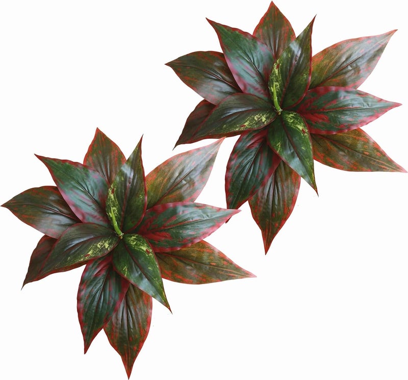 LOVENIMEN Artificial Magnolia Plants Decoration, Fake Agave Plastic Grass Faux Greenery Soft Plant UV Resistant Shrubs for Indoor Outdoor Home Kitchen Garden Porch Christmas Wedding Table DIY Décor Red 2 Pack - Image 1