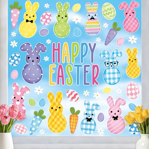 Feivando 8 Sheets Easter Window Clings Stickers Happy Easter Bunny Eggs Window Decals for Holiday Party Home Office Shop Glass Display Decoration - Image 3