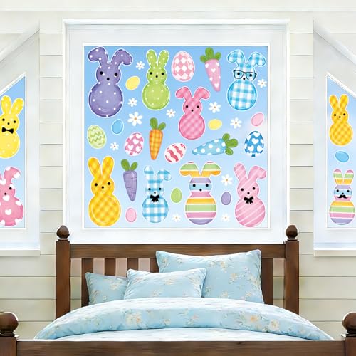 Feivando 8 Sheets Easter Window Clings Stickers Happy Easter Bunny Eggs Window Decals for Holiday Party Home Office Shop Glass Display Decoration - Image 5