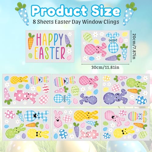 Feivando 8 Sheets Easter Window Clings Stickers Happy Easter Bunny Eggs Window Decals for Holiday Party Home Office Shop Glass Display Decoration - Image 2