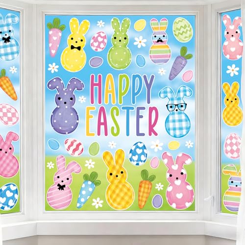 Feivando 8 Sheets Easter Window Clings Stickers Happy Easter Bunny Eggs Window Decals for Holiday Party Home Office Shop Glass Display Decoration - Image 4