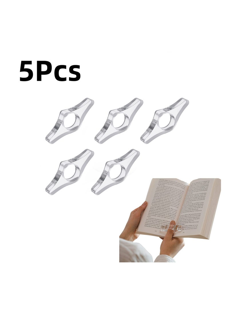 وينر حامل صفحات كتاب مكون من 5 قطع للقراءة، موزع أكريليك شفاف مع حلقة للإبهام أو الإصبع، علامة مرجعية نشطة للقارئ، صغير الحجم وقابل للحمل للغلاف الورقي أو الغلاف المقوى - Image 1