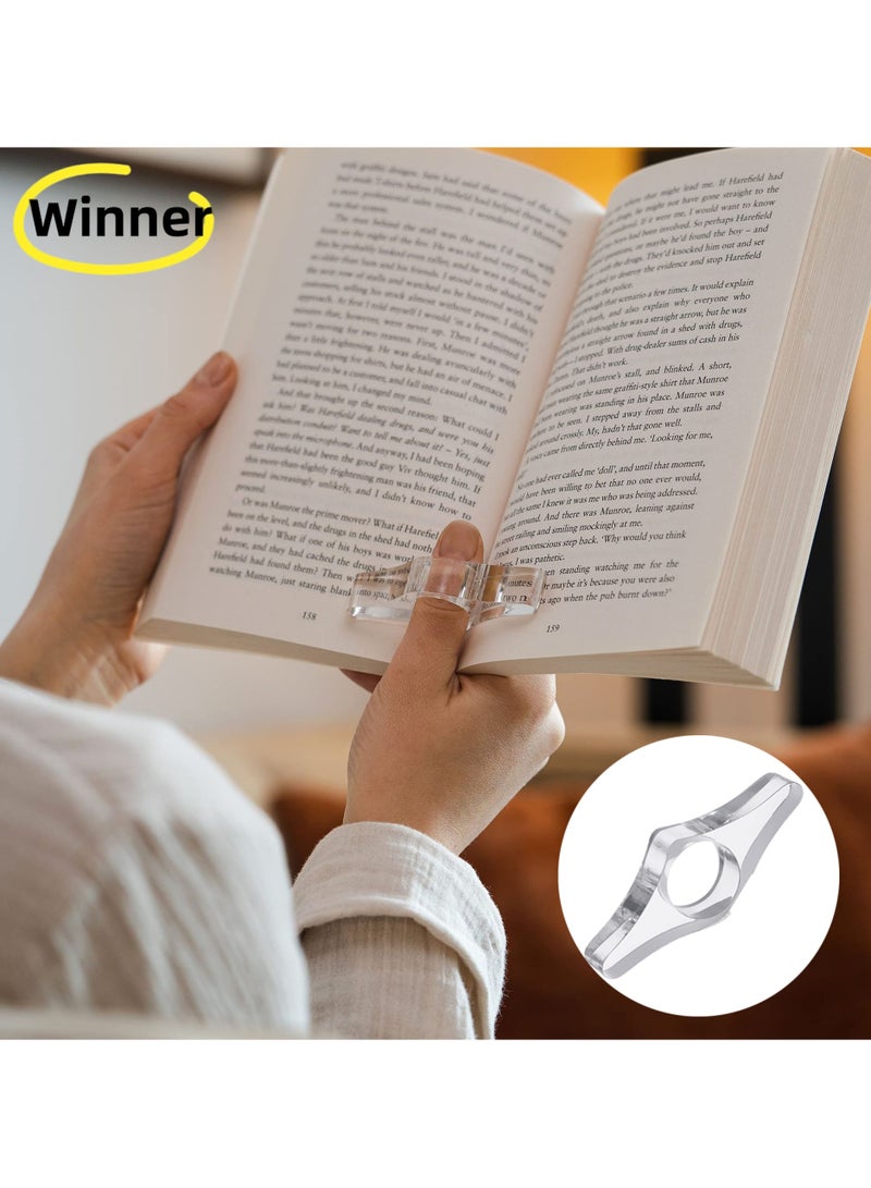 وينر حامل صفحات كتاب مكون من 5 قطع للقراءة، موزع أكريليك شفاف مع حلقة للإبهام أو الإصبع، علامة مرجعية نشطة للقارئ، صغير الحجم وقابل للحمل للغلاف الورقي أو الغلاف المقوى - Image 2