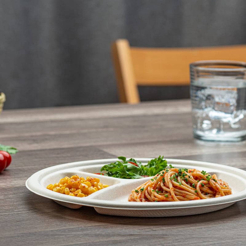 Comfy Package [10 Inch - 125 Count Heavy-Duty 100% Compostable Plates  3 Compartment Eco-Friendly  Kraft Disposable Sugarcane Paper Plates - Brown Unbleached - Image 3