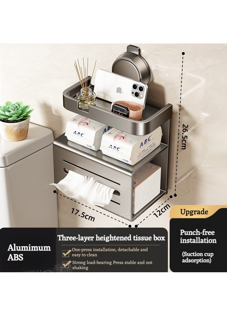 حامل ورق تواليت مع رف للهاتف، تصميم كأس شفط بدون حفر، حامل لفافات مناديل تواليت مثبت على الحائط، حامل ورق تواليت متعدد الوظائف مقاوم للصدأ وموزع تخزين للحمام باللون الرمادي - Image 5