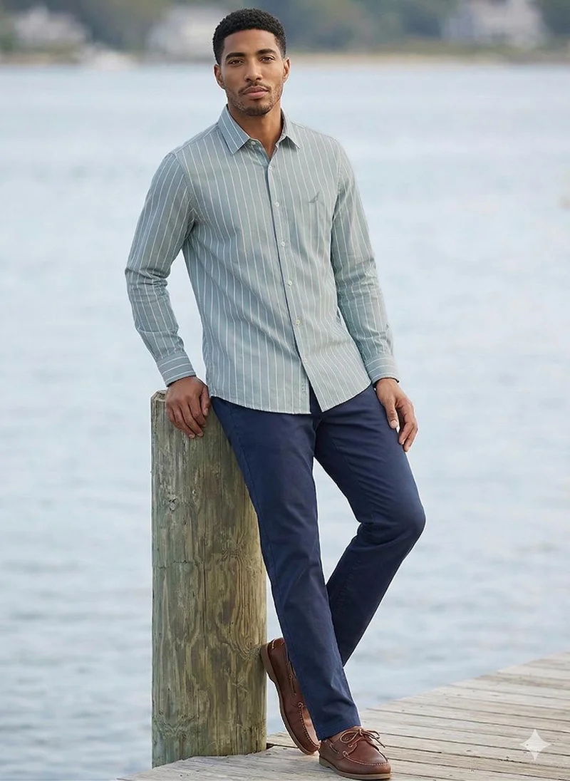 Nautica  Men Dyed Cotton Long Sleeve Shirt for Casual, Comfortable and Weekend Style - Green for Men | Best Price UAE