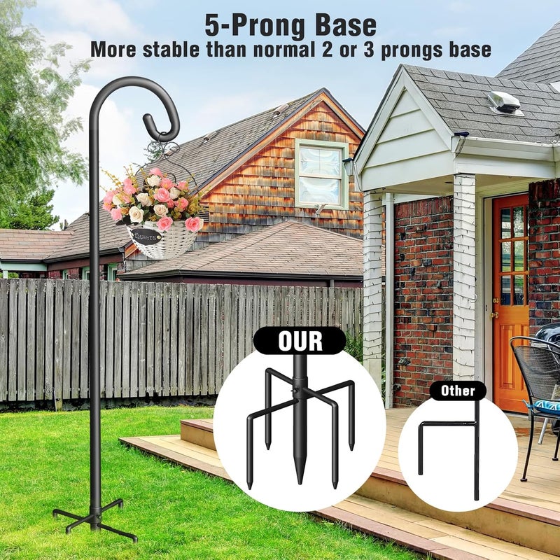 Surprizo Shepherd Hook for Outdoor, Heavy Duty Bird Feeder Pole with 5 Prong Base, Adjustable Height Bird Feeder Stand Ideal for Hanging Bird Feeders, Plant, and Garden Decorations - Image 4
