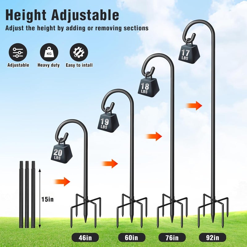 Surprizo Shepherd Hook for Outdoor, Heavy Duty Bird Feeder Pole with 5 Prong Base, Adjustable Height Bird Feeder Stand Ideal for Hanging Bird Feeders, Plant, and Garden Decorations - Image 2