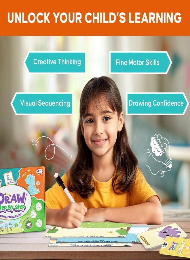 GiniMini Draw Step by Step Kit for Kids 4+ | Learn to Draw with 60+ Shapes & Tracing Practice | Reusable Travel-Friendly Art & Doodle Kit | Creative Educational Gift for Boys & Girls - Image 3