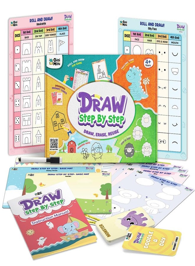 GiniMini Draw Step by Step Kit for Kids 4+ | Learn to Draw with 60+ Shapes & Tracing Practice | Reusable Travel-Friendly Art & Doodle Kit | Creative Educational Gift for Boys & Girls - Image 2