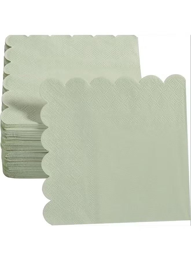 60 PCS Disposable Paper Party Napkins , Paper Towels for Party, Napkins 2-Ply Scalloped Edge Dessert Napkins (10x10 Inch, Green) Beverage Dessert Napkin Paper for Weddings,Dinner, Birthday Parties, Bridal Showers, events - Image 5