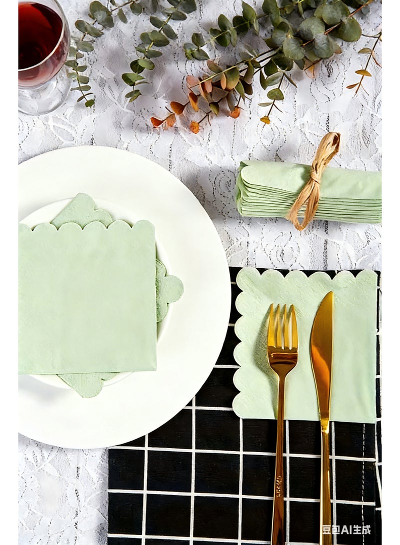 60 PCS Disposable Paper Party Napkins , Paper Towels for Party, Napkins 2-Ply Scalloped Edge Dessert Napkins (10x10 Inch, Green) Beverage Dessert Napkin Paper for Weddings,Dinner, Birthday Parties, Bridal Showers, events - Image 4
