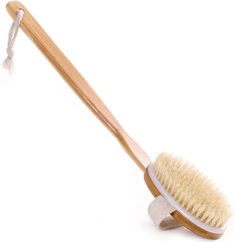 Bath Brush Long Wooden Handle Removable Bristles Exfoliating Dry Skin Back Cleansing Bath Massage Cleansing Brush