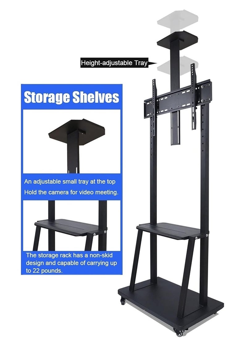 INGUNAR Mobile TV Stands Cart on Wheels for 32 to 70 Inch LED TVs, TV Stand with Height Adjustable Shelves, Rolling Floor TV Cart, Holds Up to 110 lbs, Conference/Commercial/Home  - Image 3