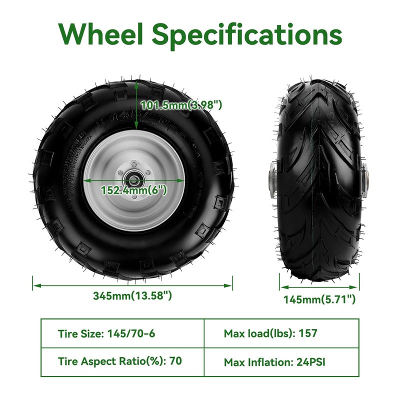 XIKOBY 145/70-6 Mini Bike Rear Wheel with Sprocket Compatible with Coleman CT100U CC100X Baja DB30, 145 70 6 Tire with Rim for Motovox MBX10 MBX11 GMB100 Monster Mega Moto 80cc 105cc Minibike Parts - Image 4