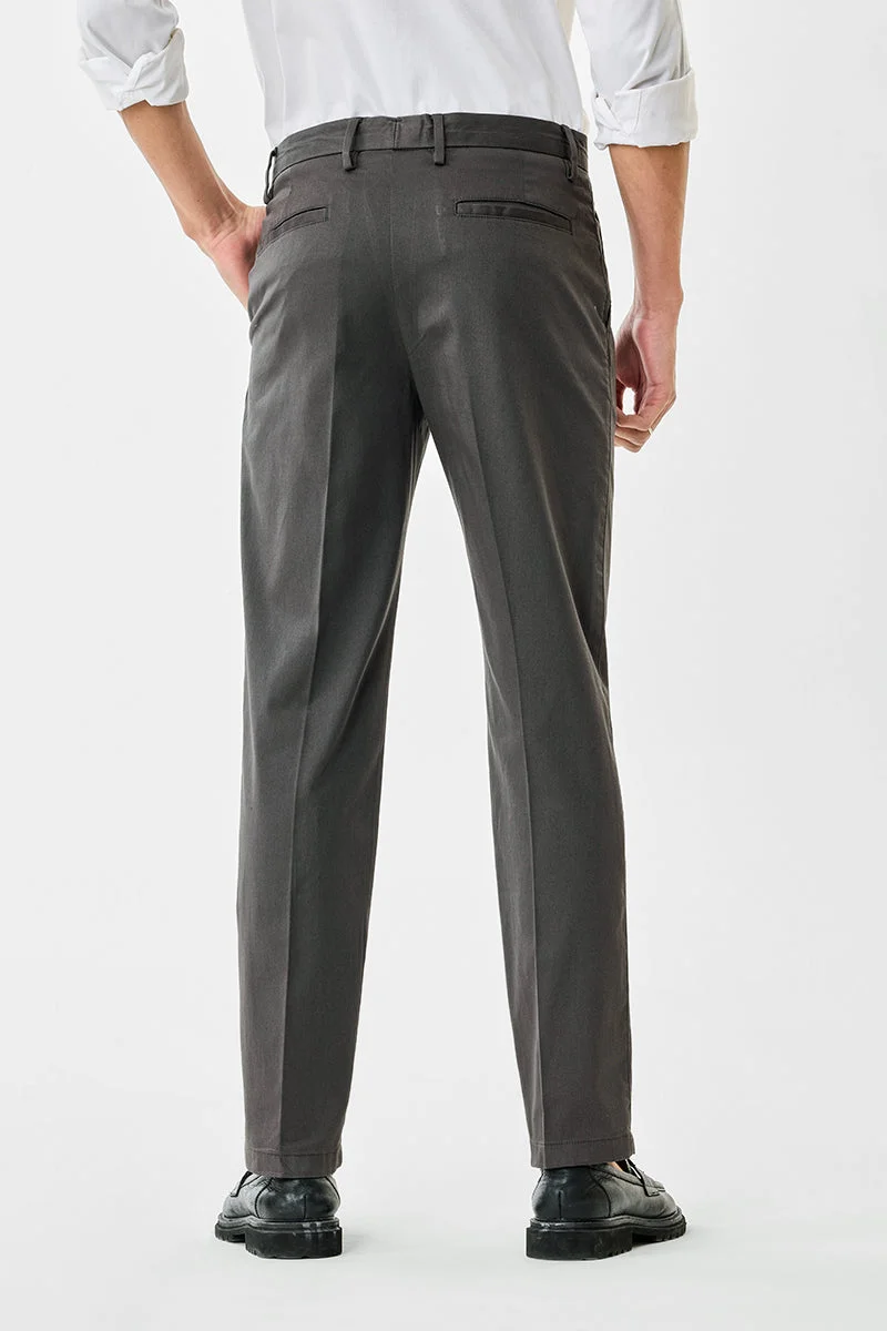 Snitch Grey Slim Fit Stretch Pleated Trousers for Men | Best Price UAE