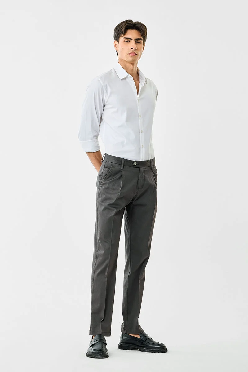 Snitch Grey Slim Fit Stretch Pleated Trousers for Men | Best Price UAE