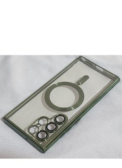 Generic Samsung Galaxy S22 Ultra MagSafe Case With Colored Sides & Camera Protection-Clear / Dark Green  - Image 3