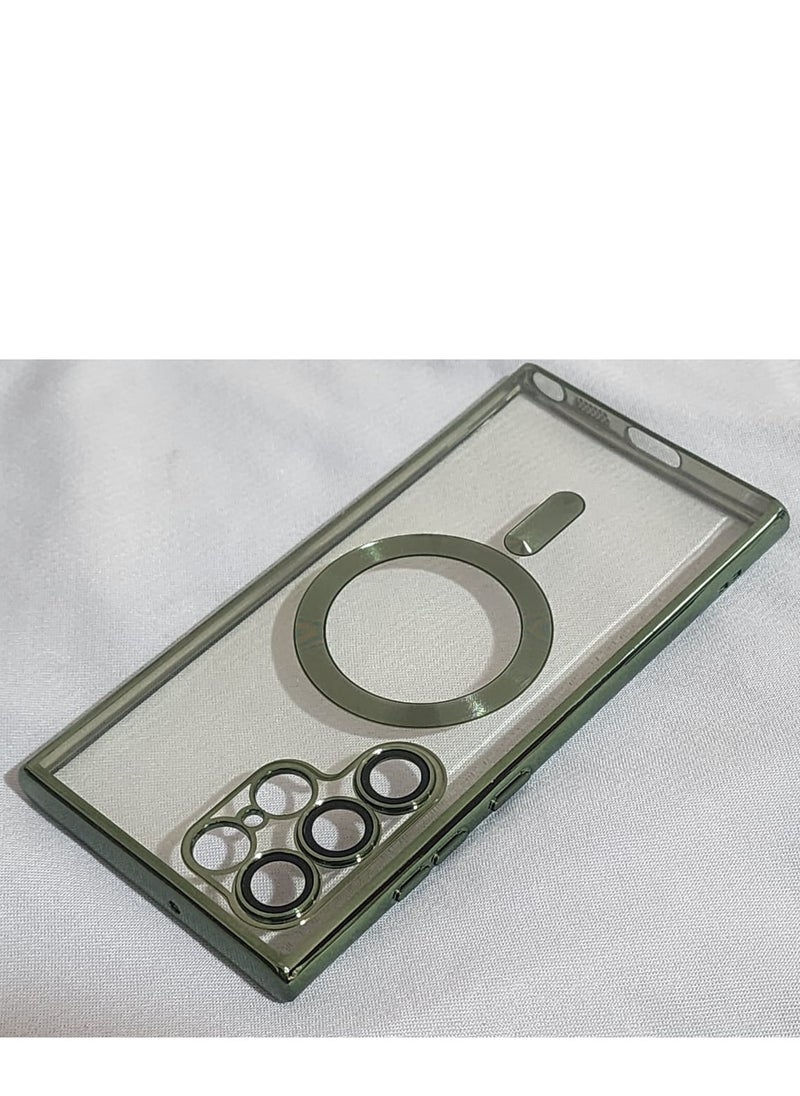 Generic Samsung Galaxy S22 Ultra MagSafe Case With Colored Sides & Camera Protection-Clear / Dark Green  - Image 3