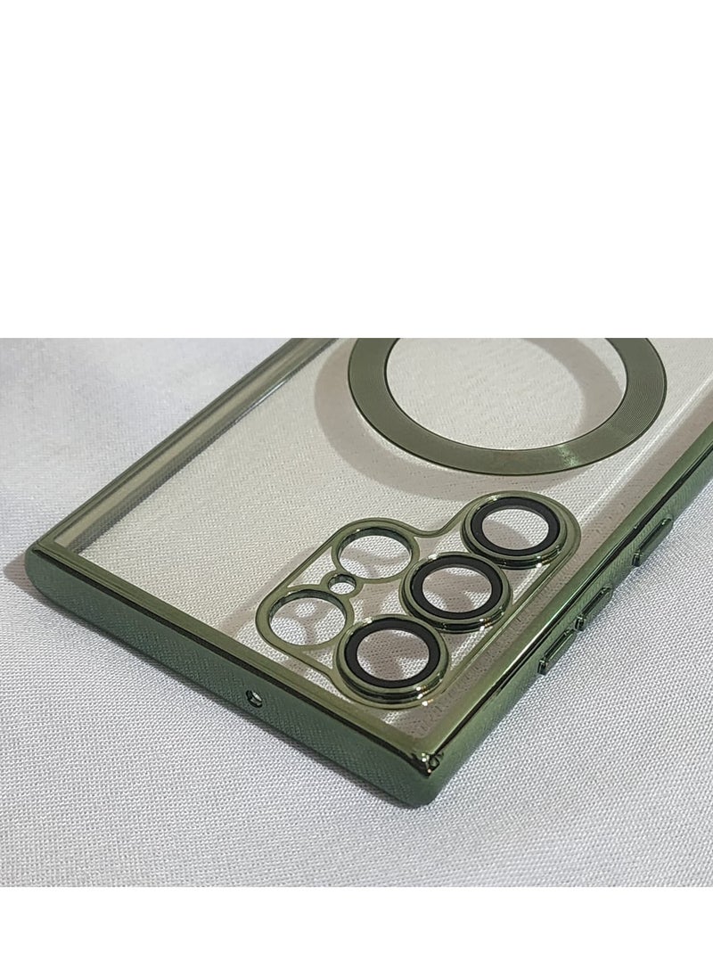 Generic Samsung Galaxy S22 Ultra MagSafe Case With Colored Sides & Camera Protection-Clear / Dark Green  - Image 2