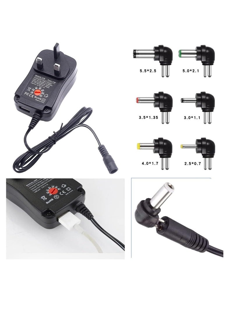 UK Universal Adapter Power Supply,220V TO 6V 9V 12V 15V 18V 24V Adjustable DC Charger Adapter Switching 41W 5V/2.1A USB Port with 6 Selectable Adapter Tips For Wifi Adapter Electronics - Image 5