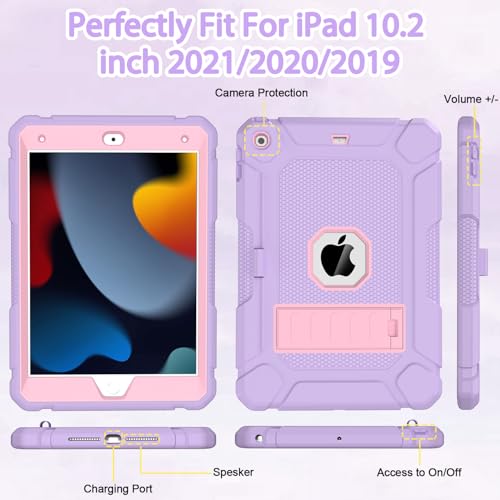 BMOUO Case for iPad 9th 8th 7th Generation (10.2 inch, 2021/2020/2019), Shockproof Protective iPad 10.2 Case with Built-in Stand/Pencil Holder, Light Purple - Image 4