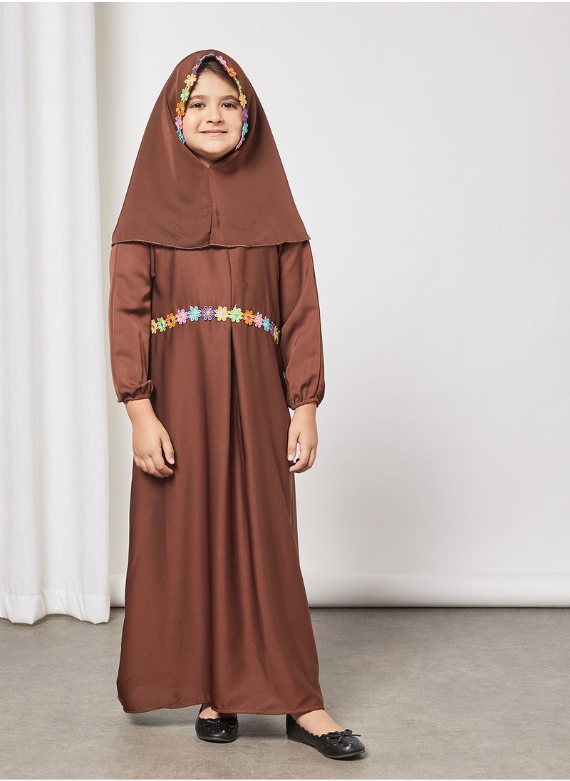 Hayat - Kids Butterfly Abaya With Contrasting Embellishment - Image 1