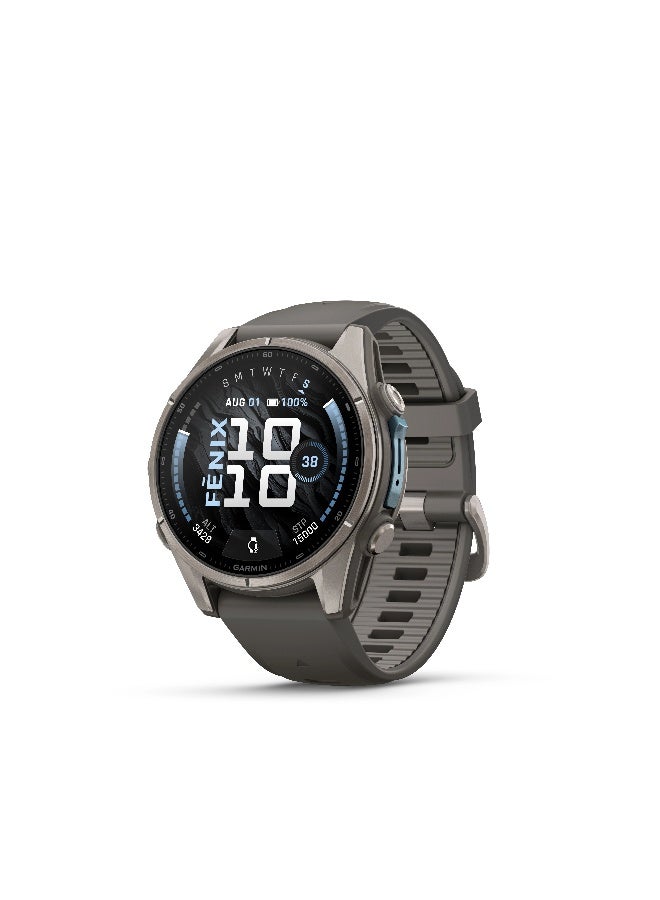 جارمين Garmin Fenix  9 - 51 mm - Titanium with Pebble Gray Silicone band Pebble Gray Bare Titanium - Image 1