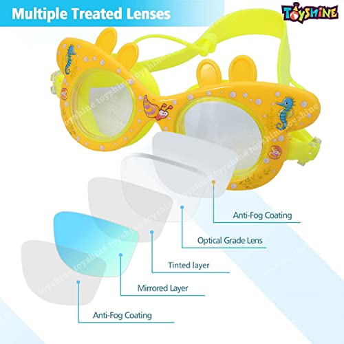 Toyshine Swim Goggles, (Dolphin Design) Anti Fog No Leaking Clear Vision Water Pool Swimming Goggles (Age 6-14), Yellow SSTP - Image 2