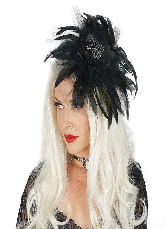 ZUCKER Jeweled Black Widow Spider Headband - Black Feather Hair Accessory for Halloween or Cosplay - Image 1