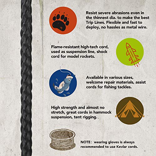 emma kites 100% Black Kevlar Braided Cord 100Ft 550Lb High Strength, Abrasion Flame Resistant, Tough Survival Tactical Cord Model Rocket Paracord Snare Line Fishing Assist Cord - Image 3