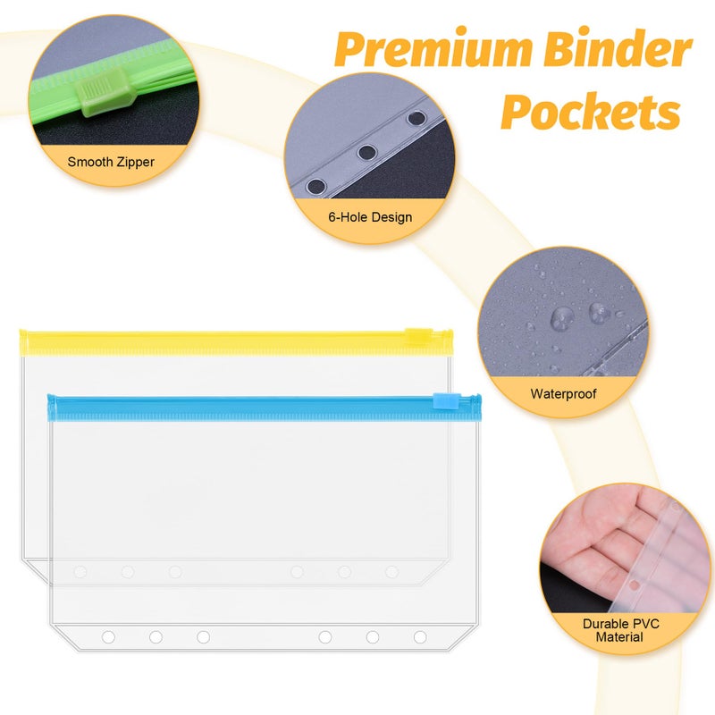 Antner 20PCS A6 Binder Pockets 6-Hole Budget Binder Inserts, 10 Assorted Color Zipper Pouch Folders Cash Stuffing Envelopes for Budgeting, Loose Leaf Filling Bags Money Organizer for A6 6-Ring Binders - Image 3