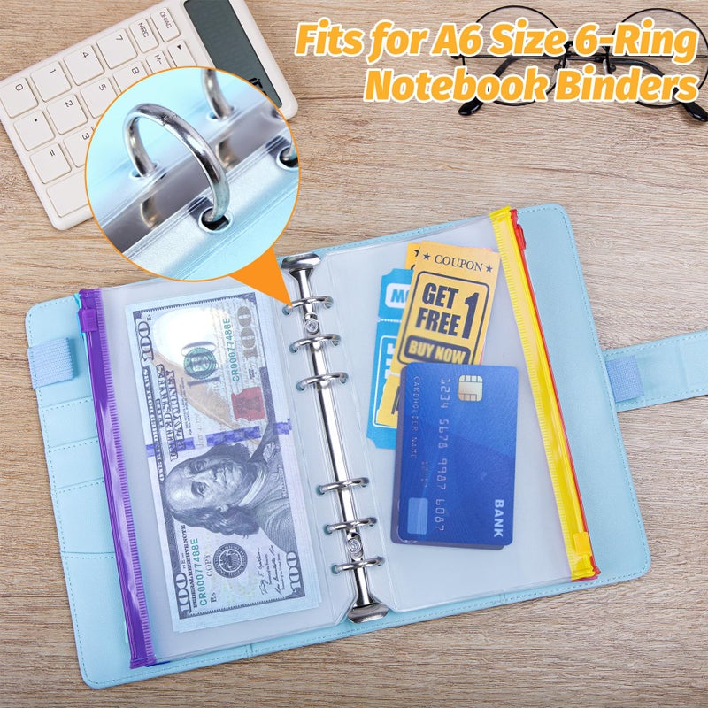 Antner 20PCS A6 Binder Pockets 6-Hole Budget Binder Inserts, 10 Assorted Color Zipper Pouch Folders Cash Stuffing Envelopes for Budgeting, Loose Leaf Filling Bags Money Organizer for A6 6-Ring Binders - Image 5