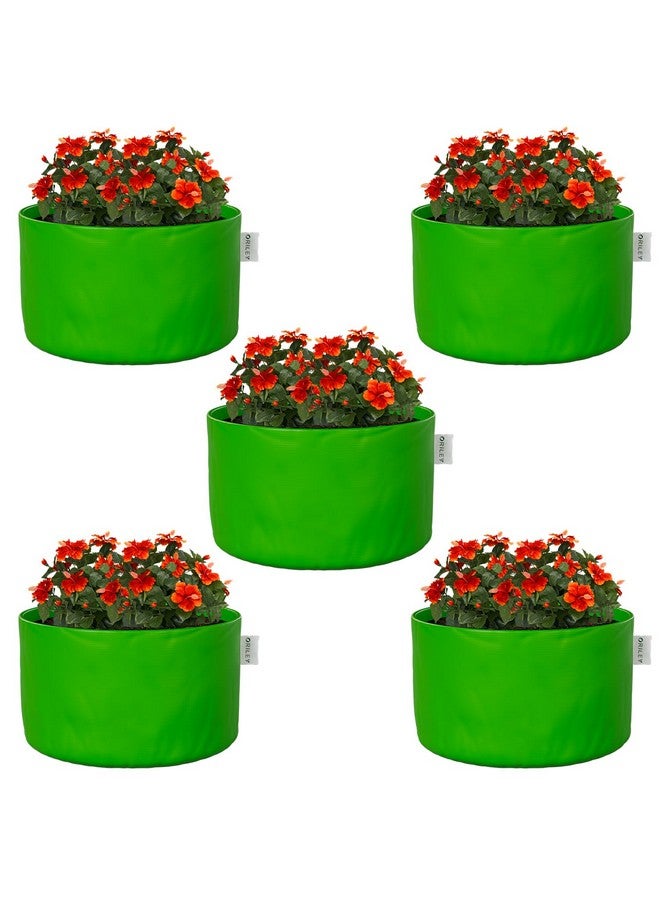 أوريلي حقيبة زراعة ORILEY من البولي إيثيلين عالي الكثافة، حقائب زراعة الزهور، مثبتة على الأرض، مناسبة للمنزل والحديقة والشرفة والمطبخ والحضانة (خضراء، دائرية بدون مقبض، 250 جرام لكل متر مربع، عبوة من 5 قطع، 8 × 8 بوصات) - Image 1