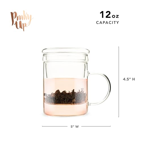 Pinky Up Blake Tea Infuser Mug with Lid, Glass Cups for Loose Leaf or Flowering Teas, Travel Mugs, Home Office, Picnic, Camping, 12 oz Set of 1, Clear - Image 3