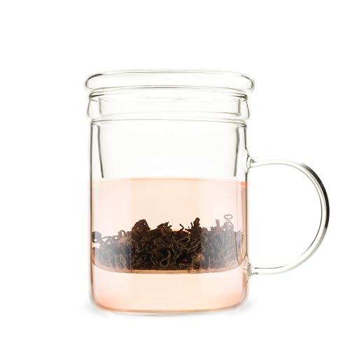 Pinky Up Blake Tea Infuser Mug with Lid, Glass Cups for Loose Leaf or Flowering Teas, Travel Mugs, Home Office, Picnic, Camping, 12 oz Set of 1, Clear - Image 1