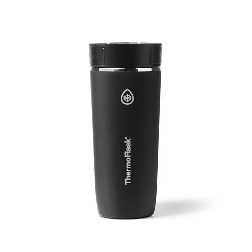ThermoFlask Stainless Steel Travel Coffee Tumbler with Sip-N-Lok Auto-Seal Lid (16 oz, Pitch Black) - Leakproof Insulated Mug for Coffee & Tea - Image 1
