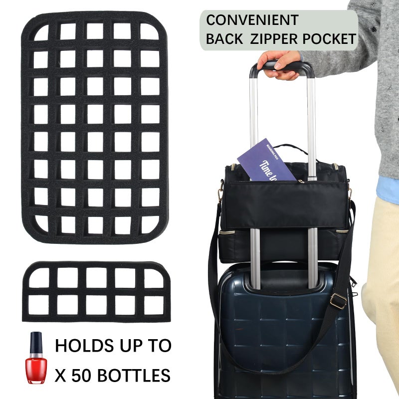 GR69N Nail Polish Organizer Case,Nail Polish Holder Holds 1 Nail Lamp & 50 Bottles,Travel Nail Tech Case,Waterproof Nail Kit Organizer Bag Fits Nail Supplies & Manicure Tools (Black) - Image 2