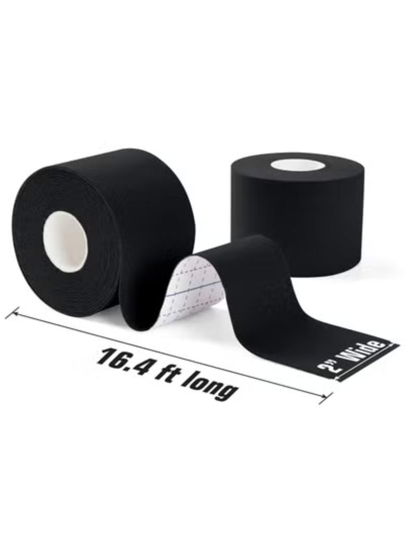 Cuken 4 Rolls Kinesiology Tape Waterproof Breathable Kinesio Tape, Athletic Elastic Kneepad Muscle Pain Relief Knee Taping Elastic Athletic Tape for Gym Fitness Running Tennis Swimming Football, Black - Image 2