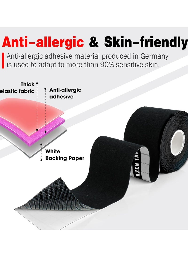 Cuken 4 Rolls Kinesiology Tape Waterproof Breathable Kinesio Tape, Athletic Elastic Kneepad Muscle Pain Relief Knee Taping Elastic Athletic Tape for Gym Fitness Running Tennis Swimming Football, Black - Image 3