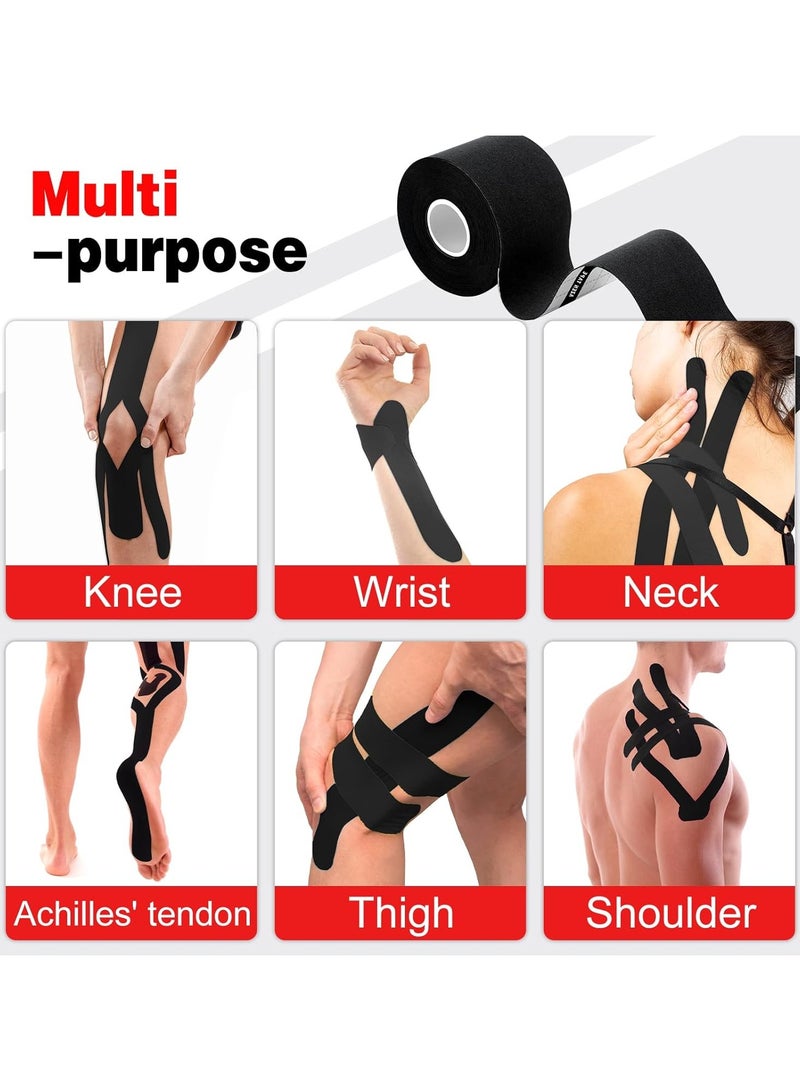 Cuken 4 Rolls Kinesiology Tape Waterproof Breathable Kinesio Tape, Athletic Elastic Kneepad Muscle Pain Relief Knee Taping Elastic Athletic Tape for Gym Fitness Running Tennis Swimming Football, Black - Image 5