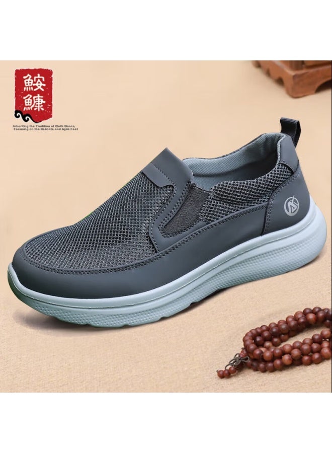 Anglerfish Ankang Old Beijing Cloth Shoes For Men, Summer Mesh Shoes, Breathable Casual Slip-on Dad Shoes A1018 Gray 40 - Image 1
