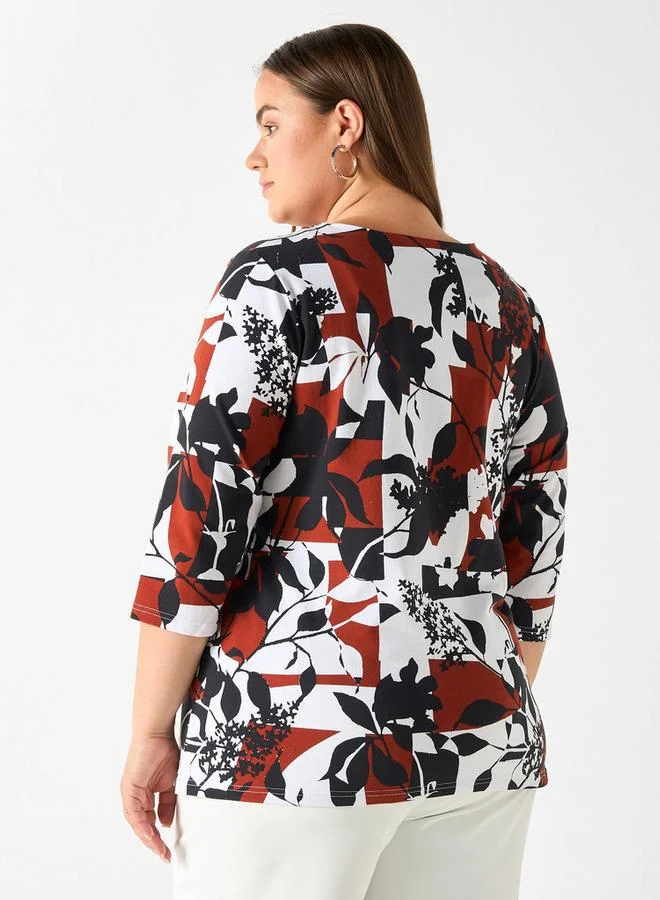 أولا بوبكن بلوزة مقاس كبير بطبعة ياقة على شكل وأكمام ثلاثة أرباع من أولا بوبكن