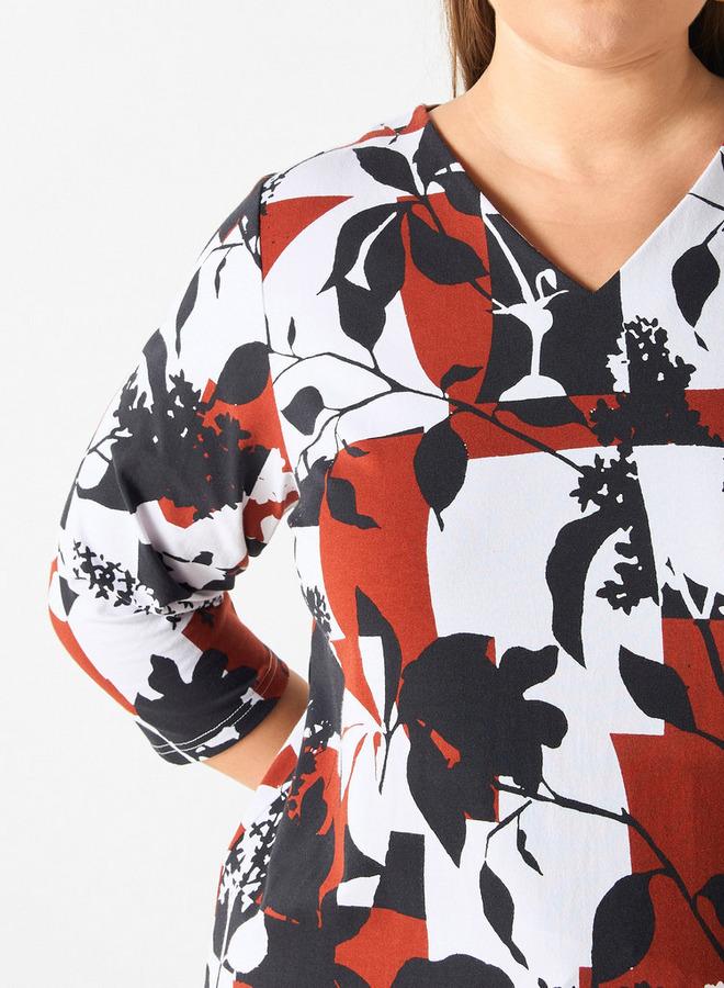  أولا بوبكن بلوزة مقاس كبير بطبعة ياقة على شكل  وأكمام ثلاثة أرباع من أولا بوبكن - Image 4