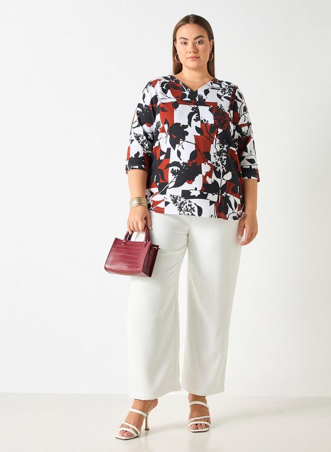  أولا بوبكن بلوزة مقاس كبير بطبعة ياقة على شكل  وأكمام ثلاثة أرباع من أولا بوبكن - Image 2