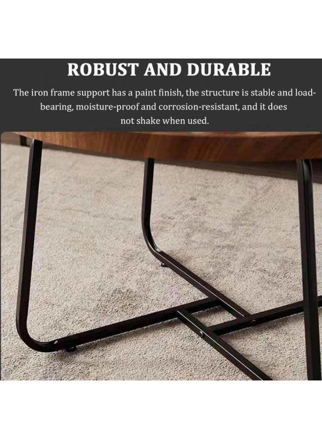 Decorhills Coffee Table Side Table With Round Wooden Tray Set Of 2 Iron Frame Snack Coffee Tea Table Rustic Accent Tables For Living Room Bedroom Office, Natural-Large - Image 5