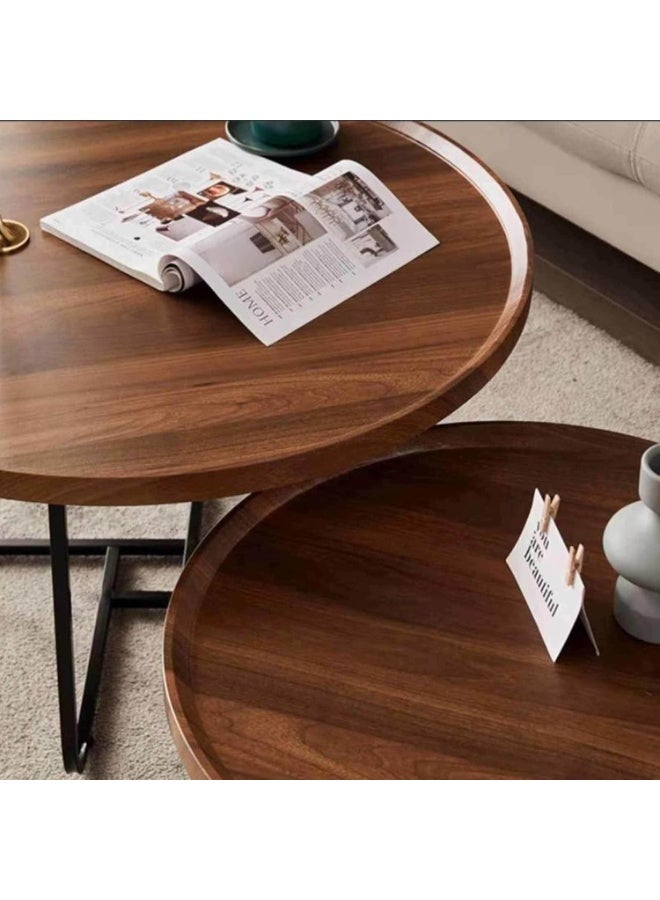 Decorhills Coffee Table Side Table With Round Wooden Tray Set Of 2 Iron Frame Snack Coffee Tea Table Rustic Accent Tables For Living Room Bedroom Office, Natural-Large - Image 4
